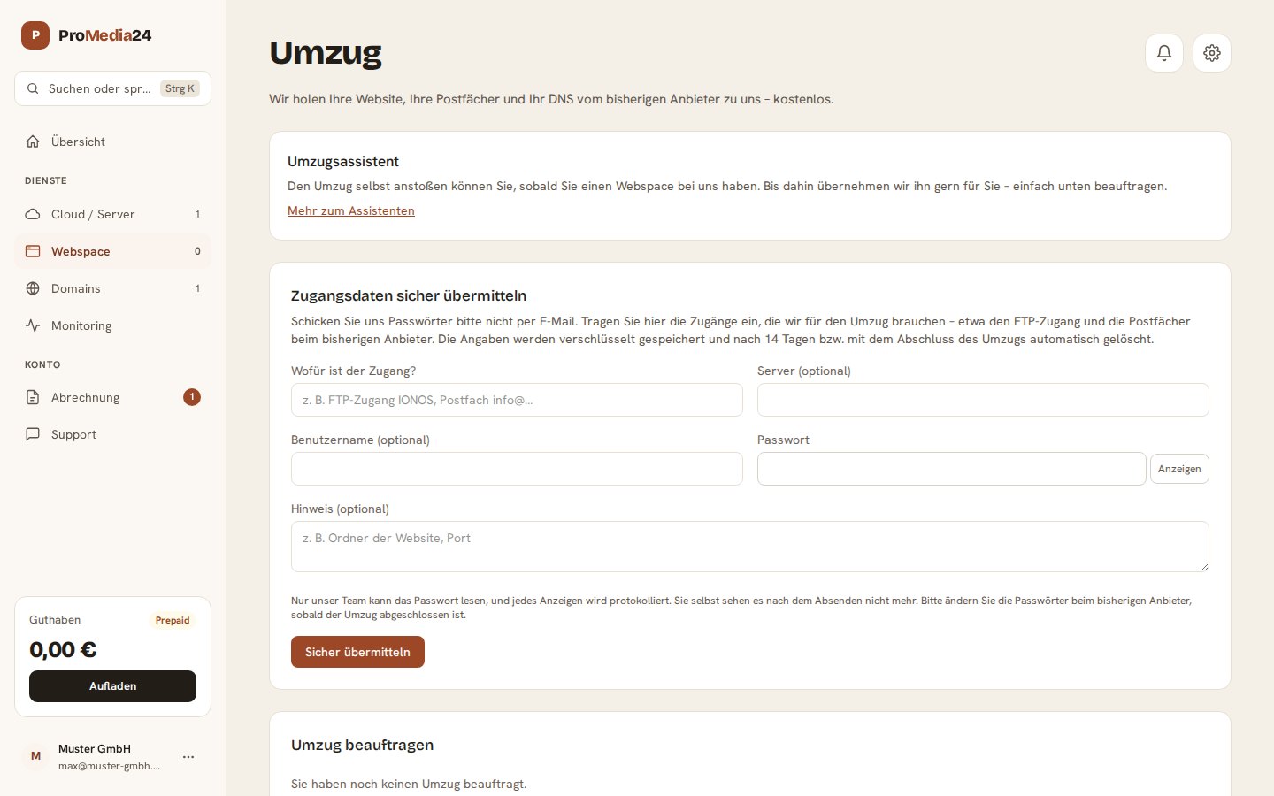 Umzug im Kundencenter